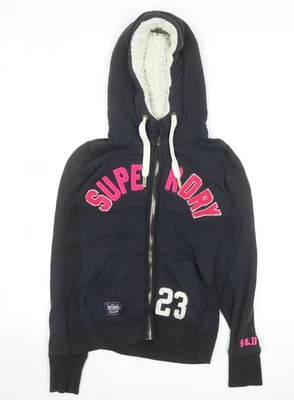 Superdry Damen Fleecejacke schwarz mit Kapuze Größe S gefüttert Reißverschluss Style - Bild 1 von 4