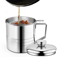 Grease Container Stainless Steel Bacon Saver Mesh Strainer 1.2L Oil Can Keeper