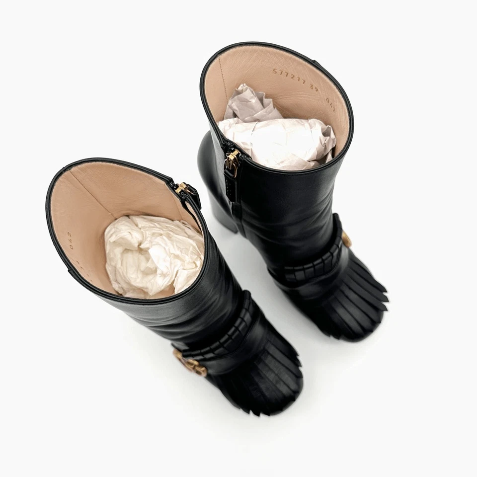 GUCCI Marmont Kiltie Fringe GG Platform Boots Size 39 US 9 Black Leather Ankle - Image 3 of 4