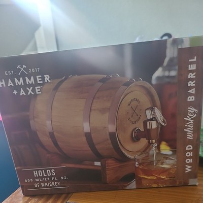 Hammer & Axe Wood Whiskey Barrel 1 litter - 800 ml - 27 FL OZ  - NEW in Box