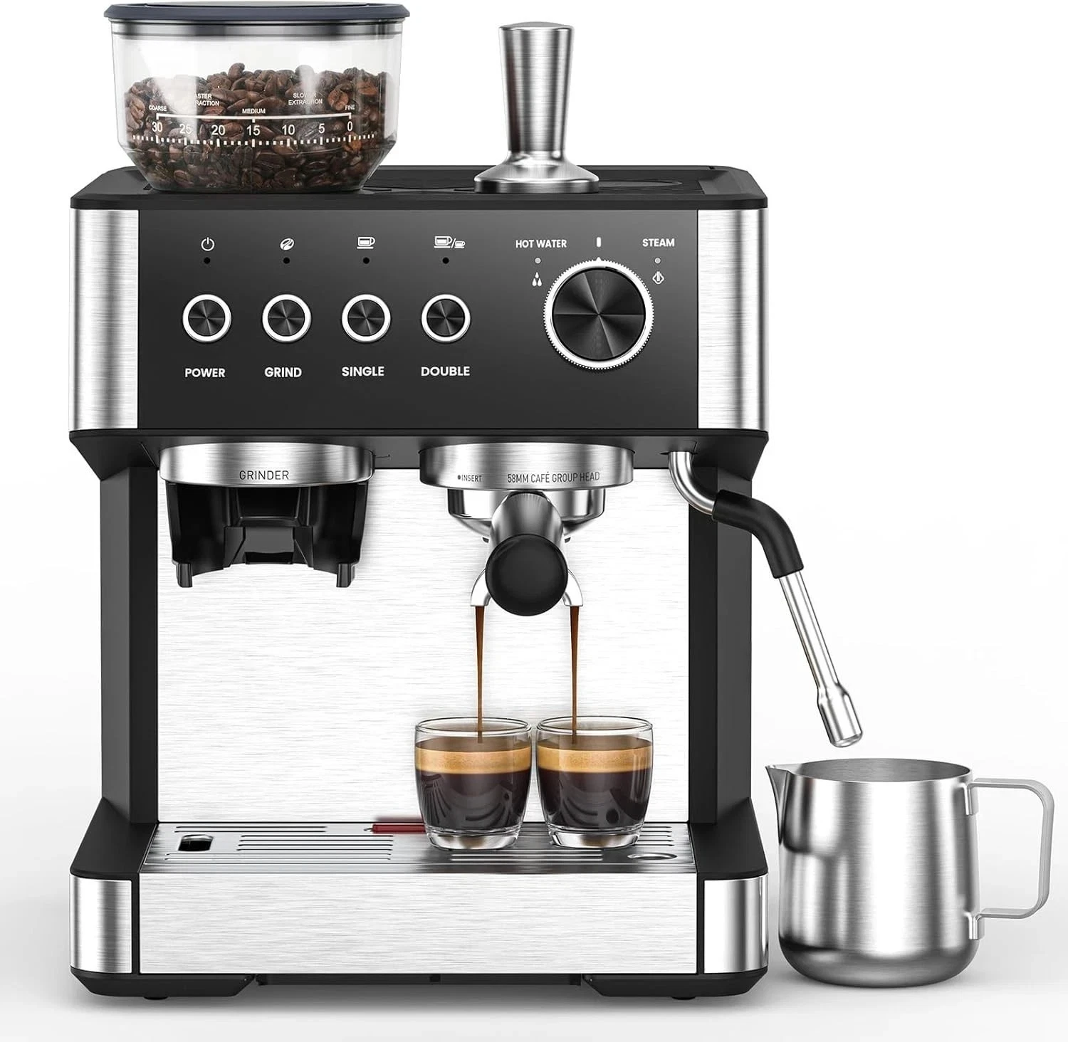 20 Bar Espresso Machine with Built-in Anti-Clog Coffee Grinder, Expresso Coffee