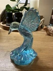 Fenton Art Glass Iridescent Light Sky Blue Aqua Hummingbird 4 1/4" ExC