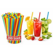 Strohhalme Mehrweg Jumbo 24 cm &Oslash; 8 mm &ndash; 200 St&uuml;ck bunte Trinkhalme