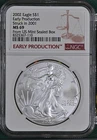 2002 Bullion Silver Eagles NGC MS-69 Early Production Struck in 2001