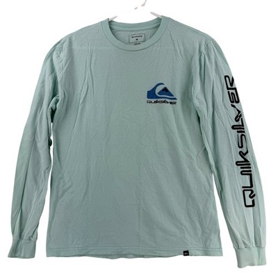 Quiksilver Shirt Mens Small Green Logo Graphic Long Sleeve T-Shirt Tagless