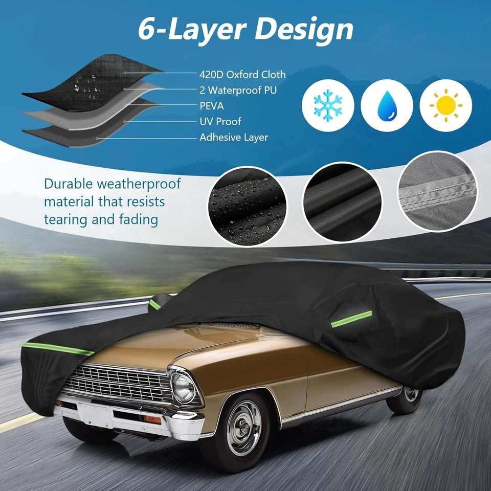 Waterproof Car Covers for Chevy Nova 1962-1974 Windproof Heavy Duty All Weather Foto 2 de 4