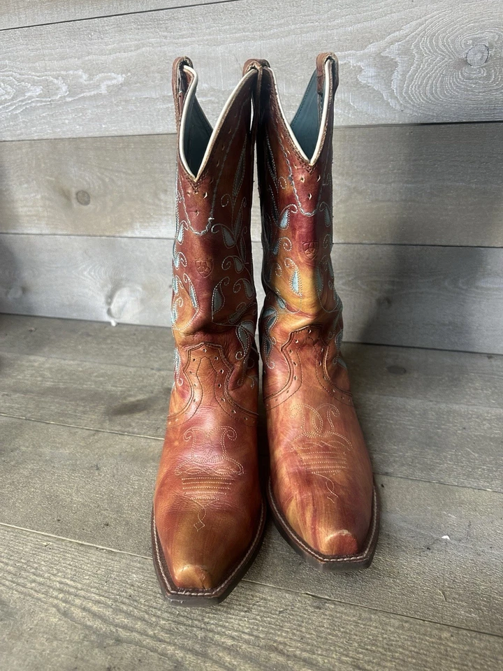 Ariat Women's Western Boot Style 10006309 Size 8 B Chestnut Brown w/ Turquoise - Image 4 of 4