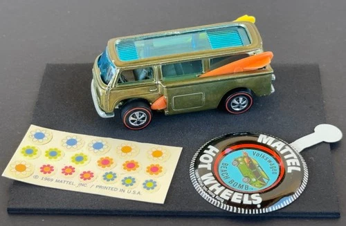 Vintage Hot Wheels Redline 1969 INCREDIBLE OLIVE Beach Bomb - BLISTER PULL! NR!