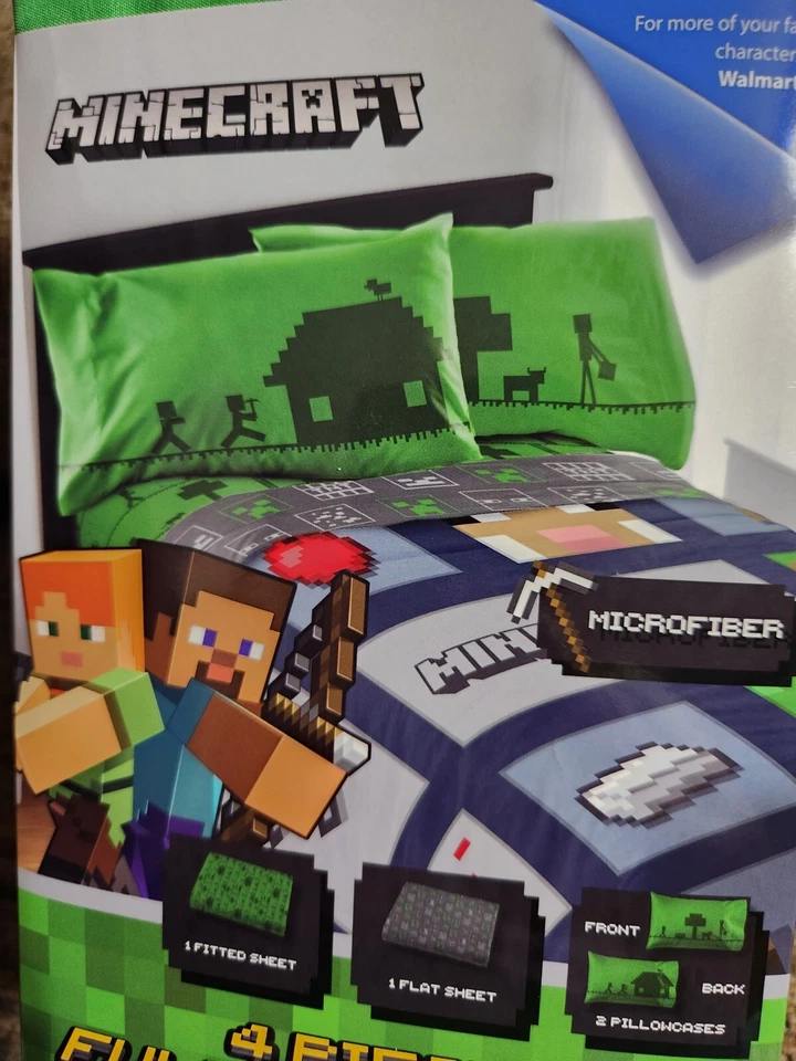 Juego de sábanas completas Mojang Minecraft 4 piezas microfibra edades 3 arriba Foto 4 de 4