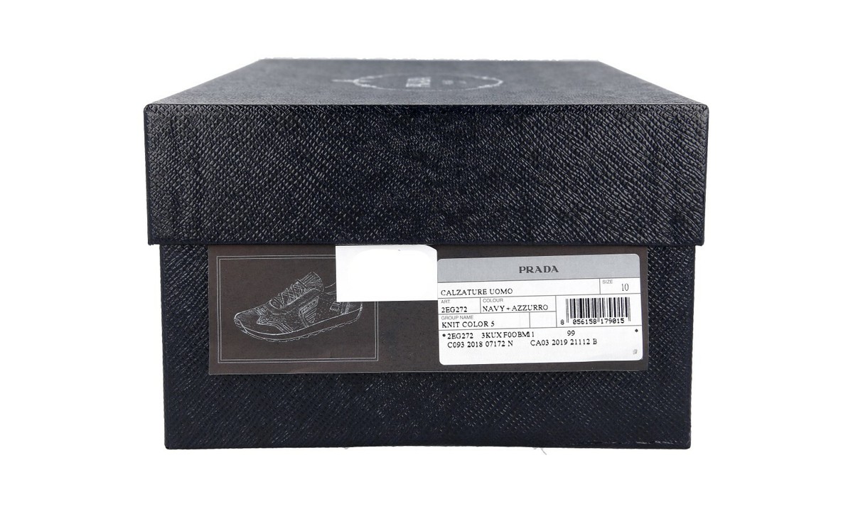 PRADA Knit Soft Sneakers - Model 2EG272 - Navy Blue White NEW - US