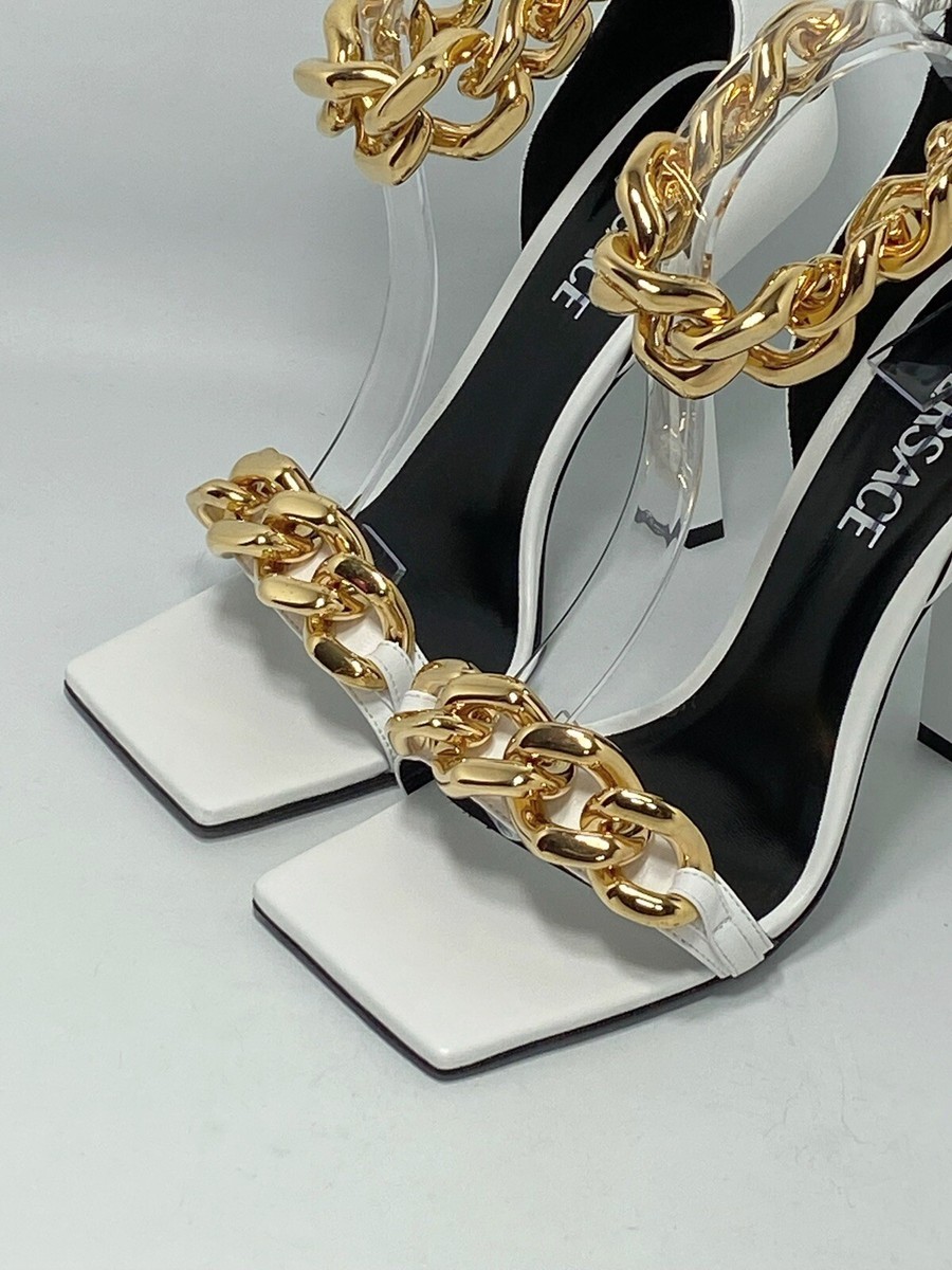 VERSACE::サンダル:39[RESALE] Versace Chain & Leather High-Heel Sandals size 39 Retail