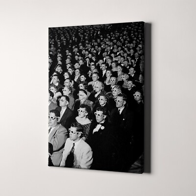 Movie Audience Wearing 3D Glasses 1950s 1960s Cinema Canvas Wall Art Print