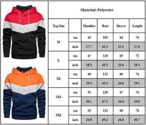 Men Colourblock Hoodie Pullover Long Sleeve Hooded Sweatshirt Casual Jumper Tops - Picture 4 of 14