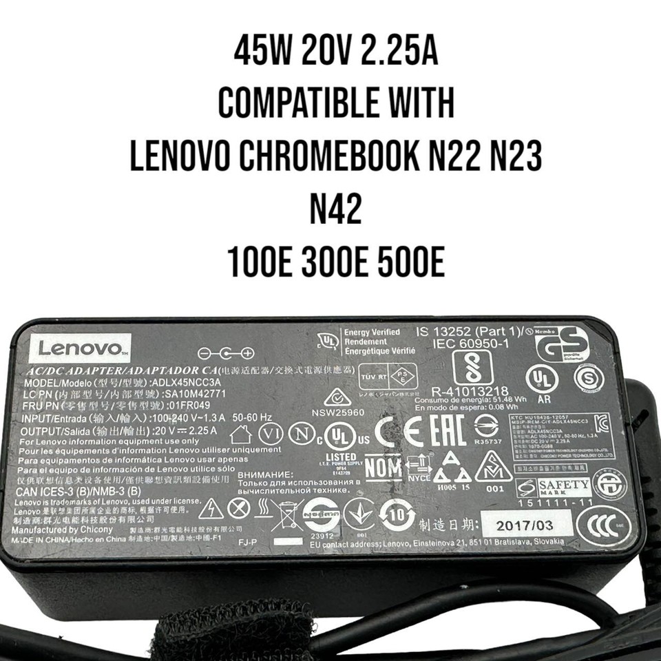 45W AC Adapter Charger For Lenovo Chromebook N42-20 – 20V 2.25A – 1-Year Warranty