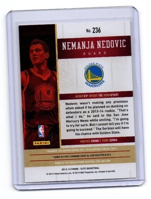 Nemanja Nedovic  # 854 / 999 Donruss Elite  ROOKIE CARD RC Golden State Warriors - Image 2 of 2