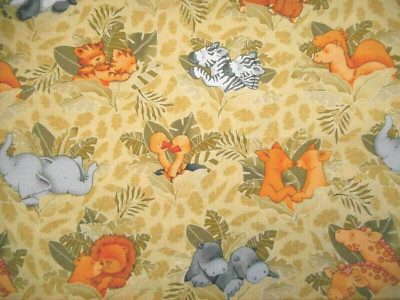 Baby Fabric 1 1/8 Yard Peak A Boo Pair Animals Lt GREEN Quilting Cotton #PC Vtg