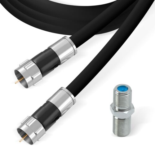 Black RG6 Coaxial Cable for Internet, HD TV, Satellite, Antenna with Barrel - Afbeelding 1 van 8