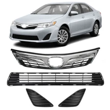 For 2012-2014 Toyota Camry Front Bumper Upper Lower Grille Set w/ Fog Hole Cover