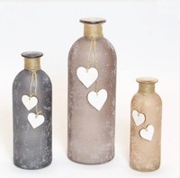 "3Er Set Deko Glas Vase \"Herzchen\" Matt Shabby Blumen Tisch Objekt"