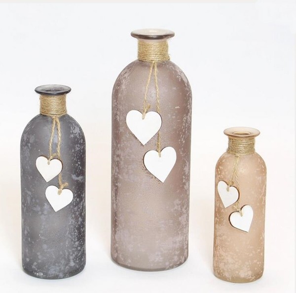 "3Er Set Deko Glas Vase \"Herzchen\" Matt Shabby Blumen Tisch Objekt"-image