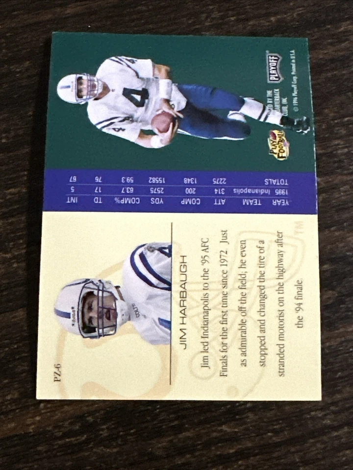 Vtg NFL 1996 Playoff Trophy Contenders Playoff Zone #PZ-6 JIM HARBAUGH NM/Mt SP - Image 2 of 2