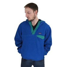 Patagonia Synchilla Snap-T Hoody Fleece Pullover Jacket Mens Small Hooded Blue