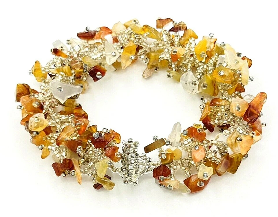 Juego de pulsera collar cuentas semilla transparente astillado racimo ágata naranja Foto 4 de 4
