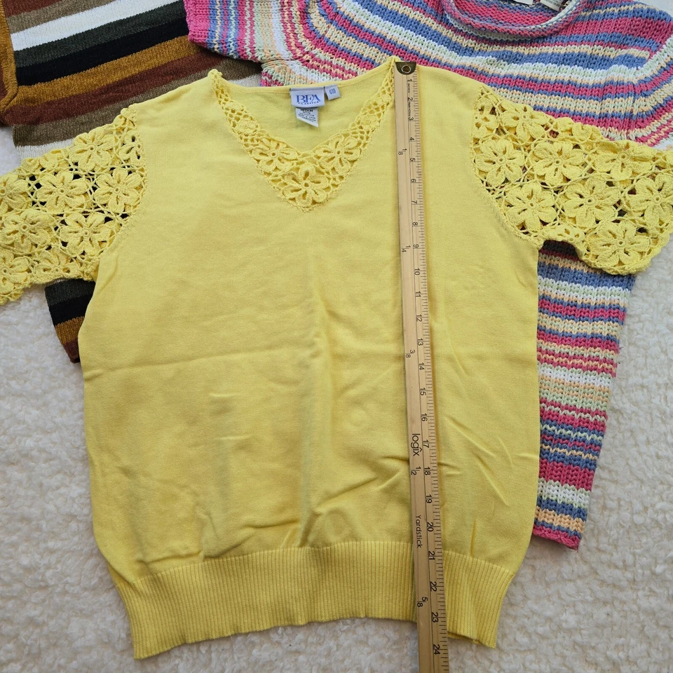 LOTE De Colección de 3 piezas Mujeres Tejido Manga Corta Prendas para el torso Crochet Suave Retro Abuela 70 Show Foto 2 de 4