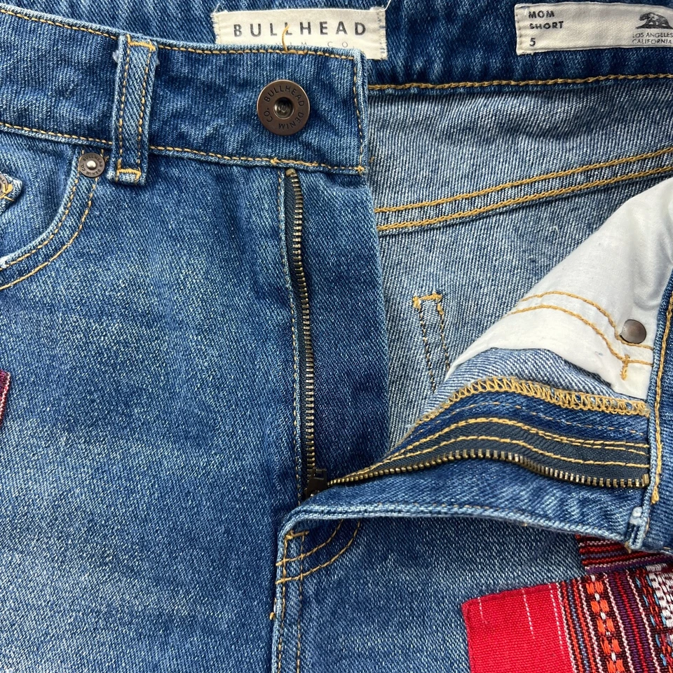 Pantalones Cortos de Jean Bullhead Talla 5 Para Mujer Mamá Tiro Alto Corto Medio Lavado Azul Denim Foto 2 de 4