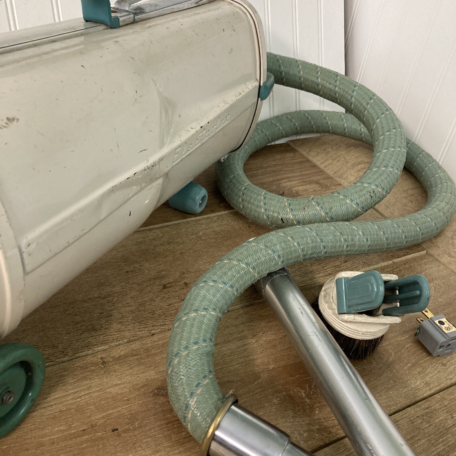 VTG Electrolux Model L White Green Canister Vacuum Cleaner w/ Extras