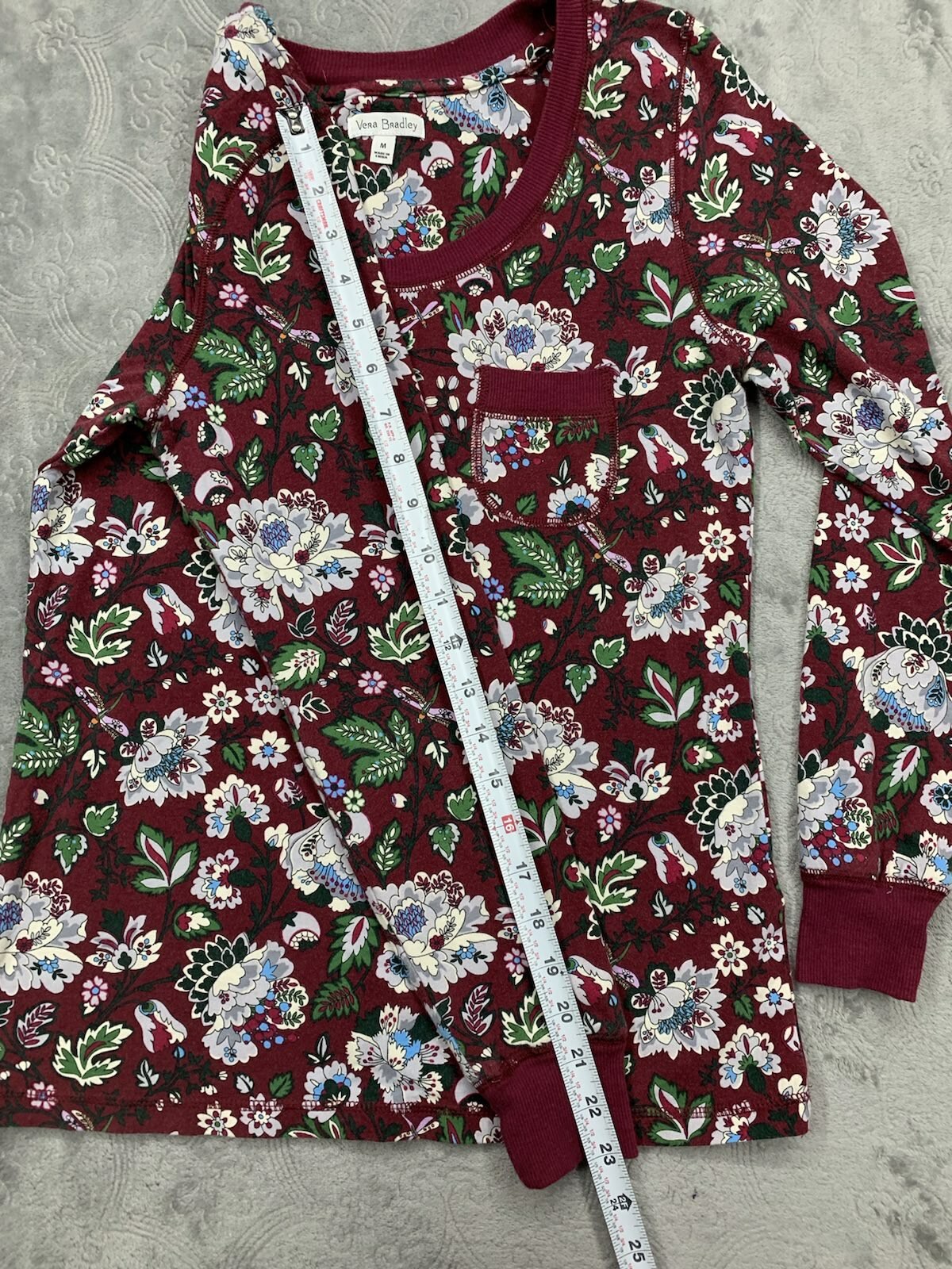 Vera Bradley Long Sleeve Floral Print Burgundy Red Pajama Top Women's
