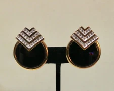Panetta vintage rhinestone deco clip on earrings 