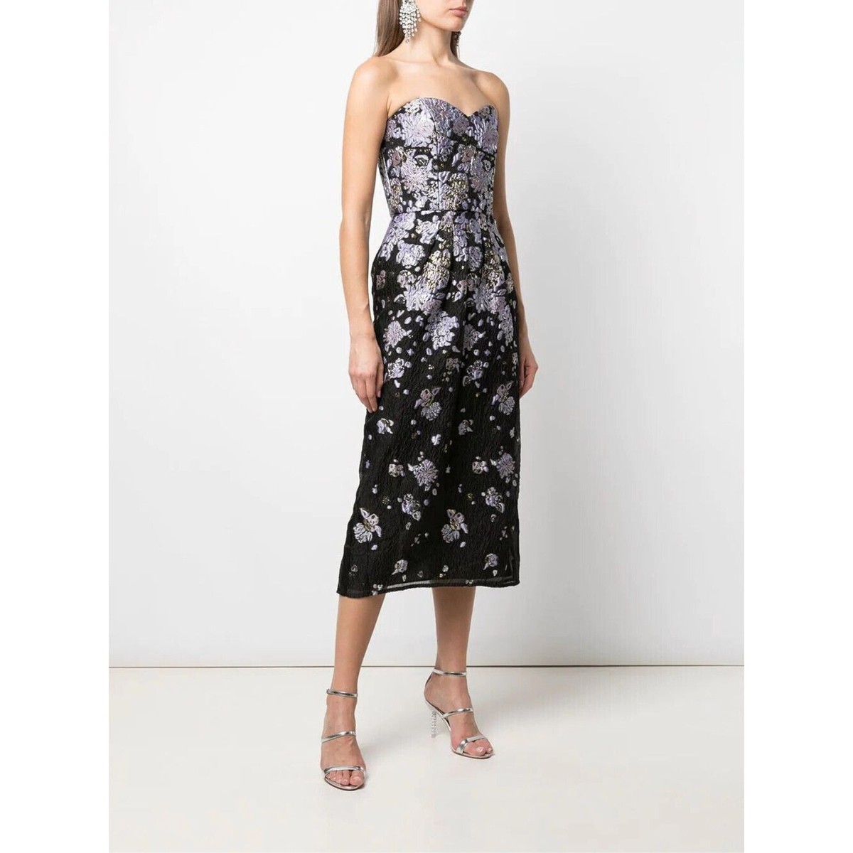 Marchesa Notte Strapless Sweetheart Neck Fils Coupé Midi Gown