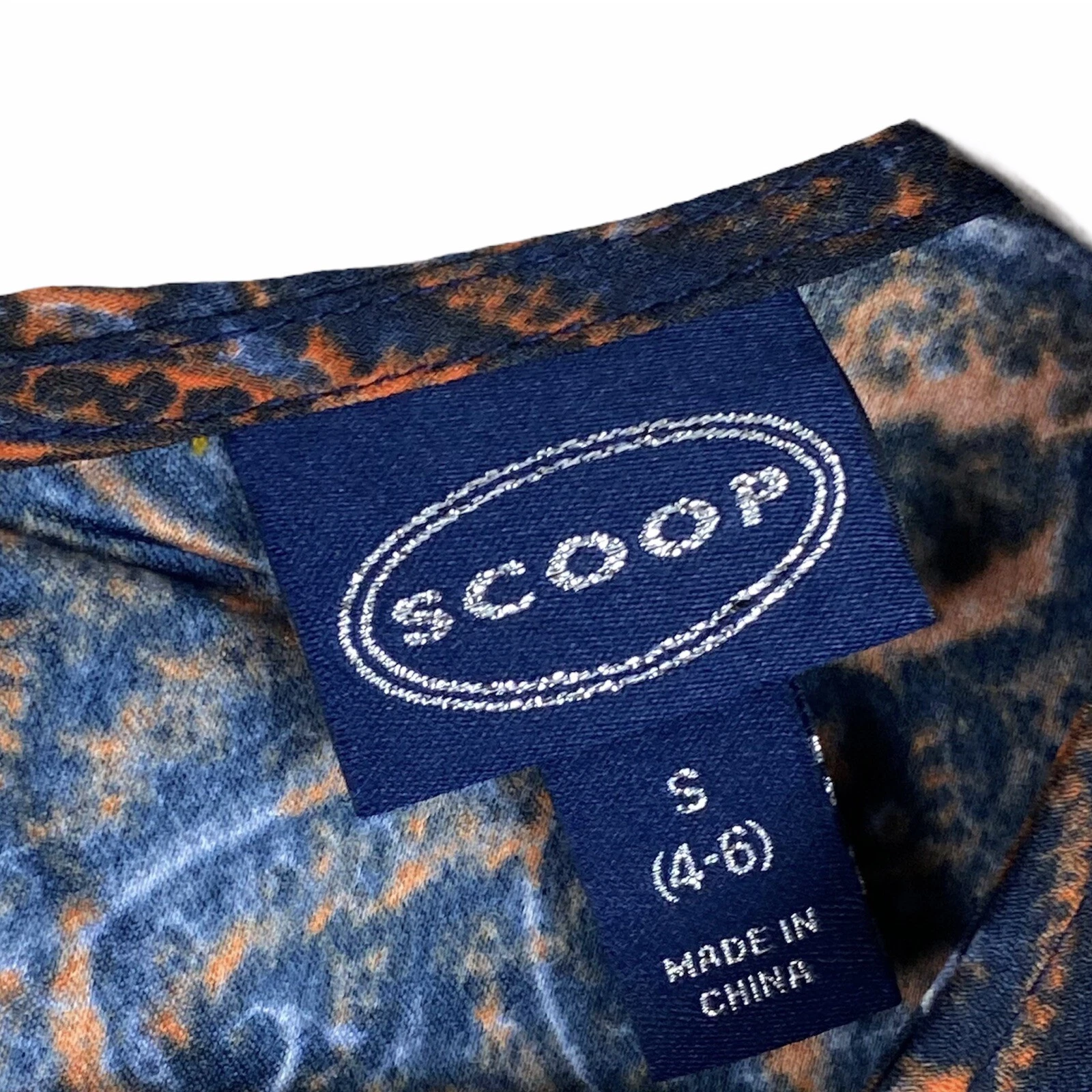 VETEMENTS Abito Scoop Paisley Blu Navy Arancione Taglia S o (4 6) MIDI Nuovo con etichette