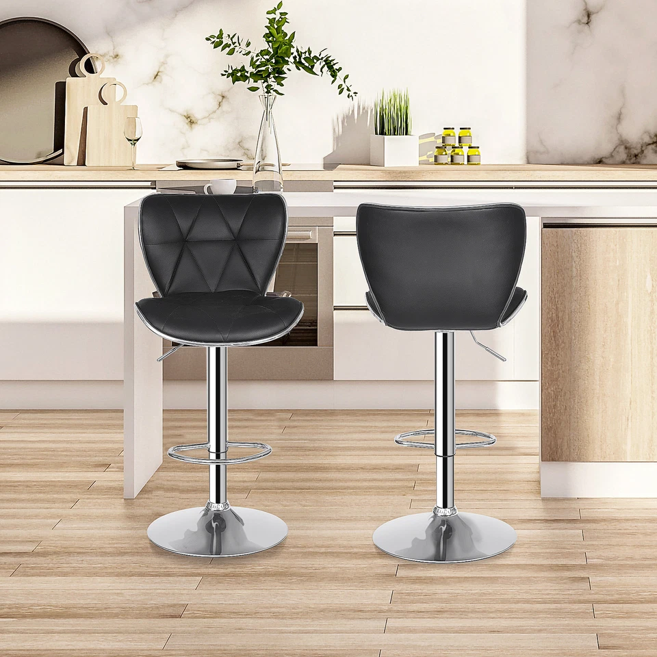Set of 2 Shell Bar Stools Adjustable Swivel PU Leather Stool Dining Chairs Black Foto 3 de 4