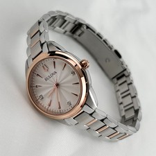 Bulova Sutton Diamond White/Rose Gold Dial 98P200 Women's Quartz Watch 28mm