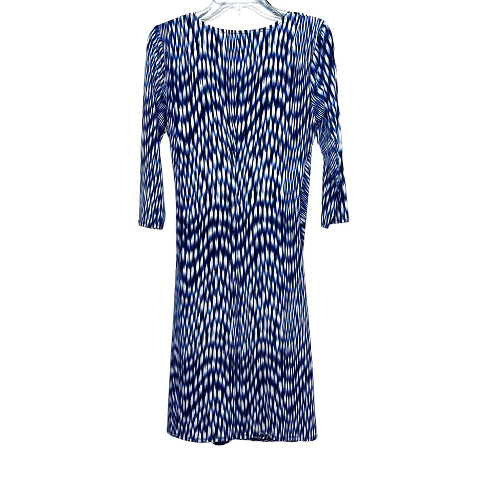 Vestido envolvente sintético manga 3/4 estampado azul negro Laundry by Design para mujer 10 Foto 2 de 4