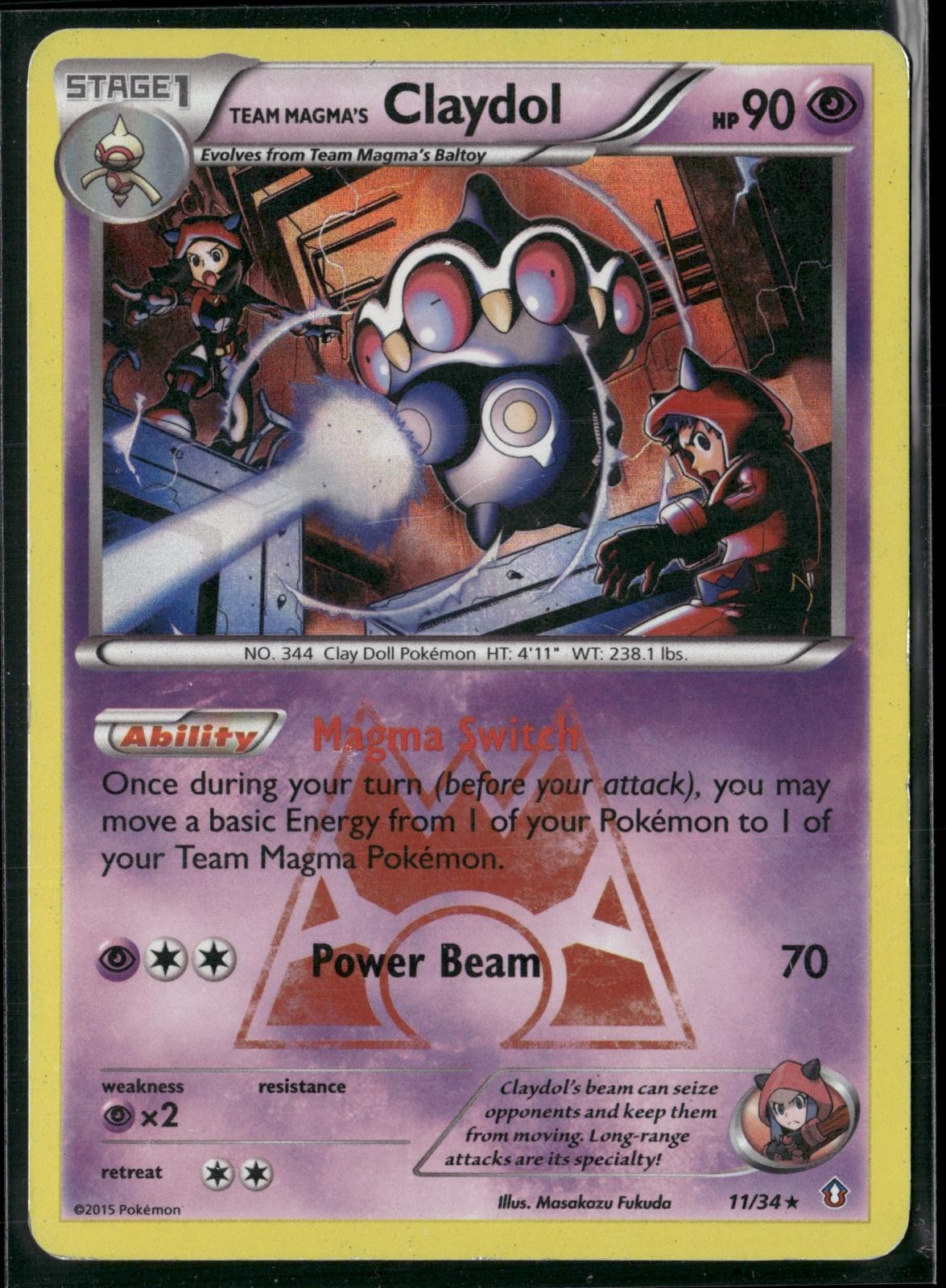 Team Magma's Claydol 11/34 Holo Rare Double Crisis Pokemon Heavily Played