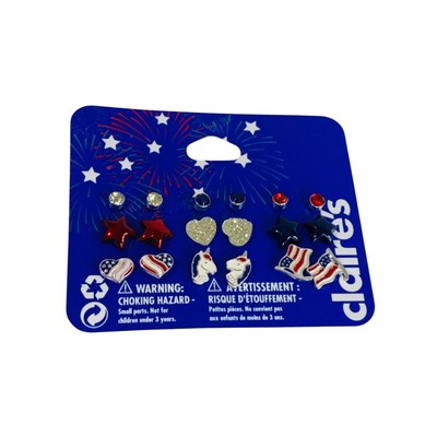 Claires New Set of 9 Post Pierced USA Earrings Patriotic Unicorn