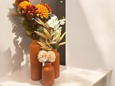 Marrakesh Ceramic Vase Set of 3 - Ribbed Terracotta Boho Decor - Modern Textured
