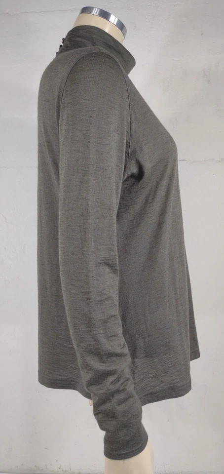 Akris Gris Verde Cachemira Mezcla Seda Cuello Simulado Cerradura Blusa Camisa Damas 14 Foto 3 de 4