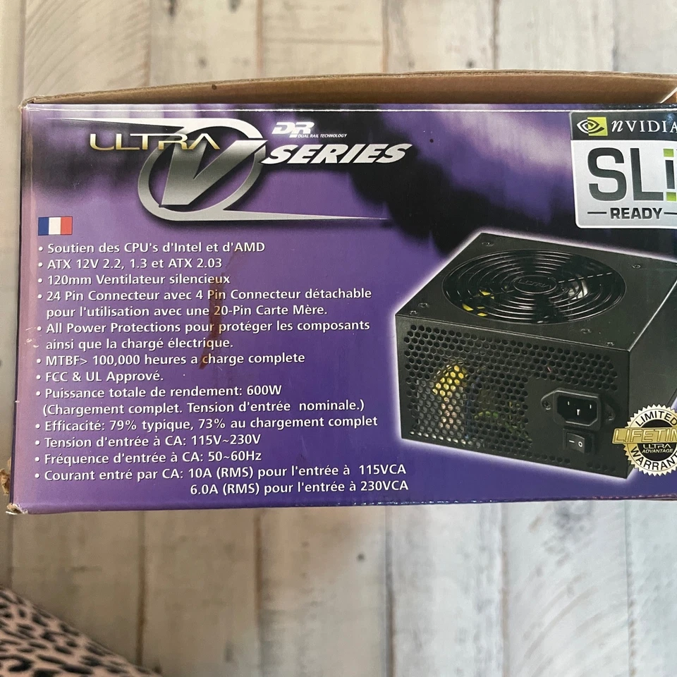 Ultra V Series 600 Watt ATX Power Supply SLI Ready Computer PC - Image 3 of 4