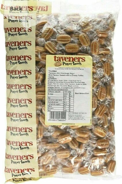 3kg Bulk Bag of Taveners Mint Humbugs - Mint Flavoured Hard Boiled Sweets
