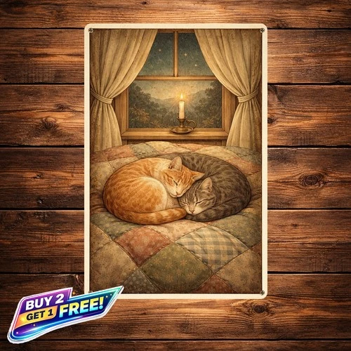 Sleeping Cat Vintage Metal Tin Sign 8x12 Charming Bar Cafe Garage Wall Art