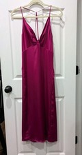 Express Satin Slip Dress Twist Front Empire Midi Large Open Back Sexy Fuschia 