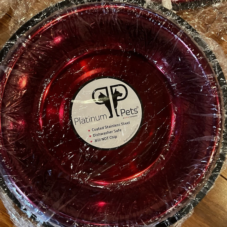 Gran Lote de Cuencos de Comida Platino Mascotas Sin Punta Acero Inoxidable Caramelo Manzana Rojo Foto 2 de 4