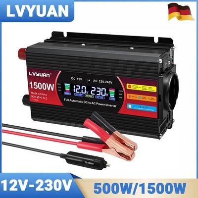 500W Wechselrichter 12V zu 220V 230V Car Spannungswandler USB DC & AC Anzeige