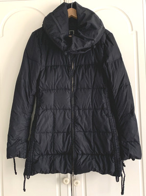 add Down Black Ladies Cowl Shawl Collar-Full Zip Coat Pockets Tie Cuffs UK 12