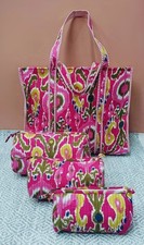 Bolso de hombro acolchado Ikat rosa indio bolso de mano de algodón con juego de 3 artículos de tocador EE. UU.