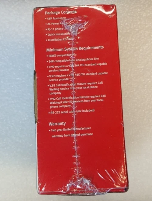 NEW Factory Sealed USRobotics 56K External Fax Modem Model 5686E V.92 V.90 ITU - Image 3 of 4